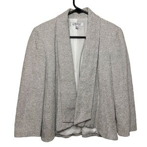 NWT Kasper Women's Tweed Blazer Size 6 Gray White Cropped Shawl Collar Jacket